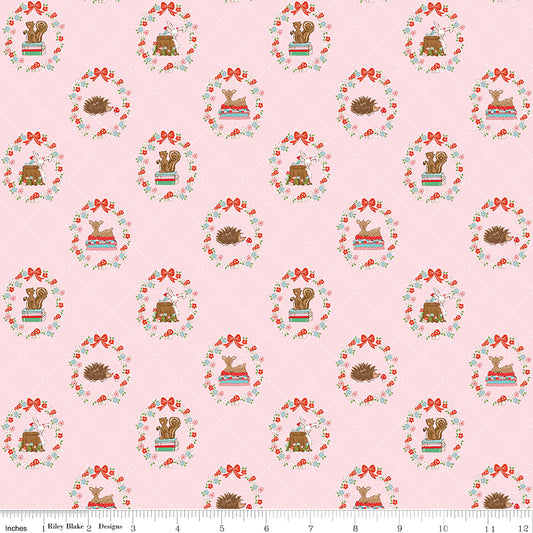 Whimsical Woodland Animals Pink by Tasha Noel for Riley Blake Fabrics C17641-PINK, 1/2 yard increments