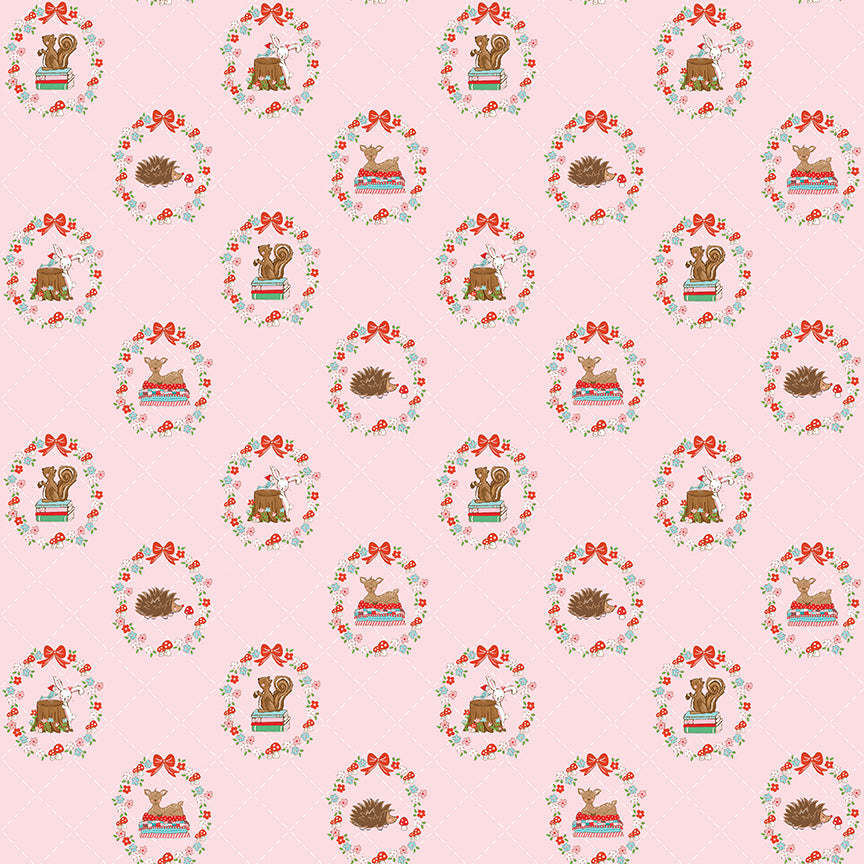 Whimsical Woodland Animals Pink by Tasha Noel for Riley Blake Fabrics C17641-PINK, 1/2 yard increments