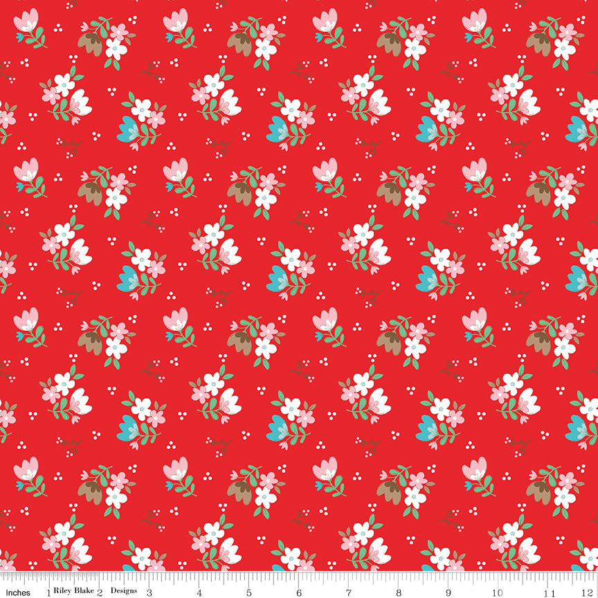 Whimsical Woodland Floral Red by Tasha Noel for Riley Blake Fabrics C17642-RED, 1/2 yard increments