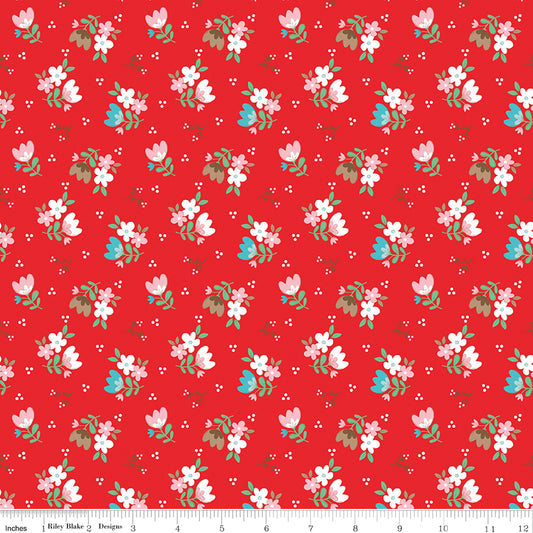 Whimsical Woodland Floral Red by Tasha Noel for Riley Blake Fabrics C17642-RED, 1/2 yard increments