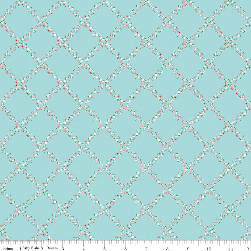 Whimsical Woodland Lattice Aqua by Tasha Noel for Riley Blake Fabrics C17643-AQUA, 1/2 yard increments