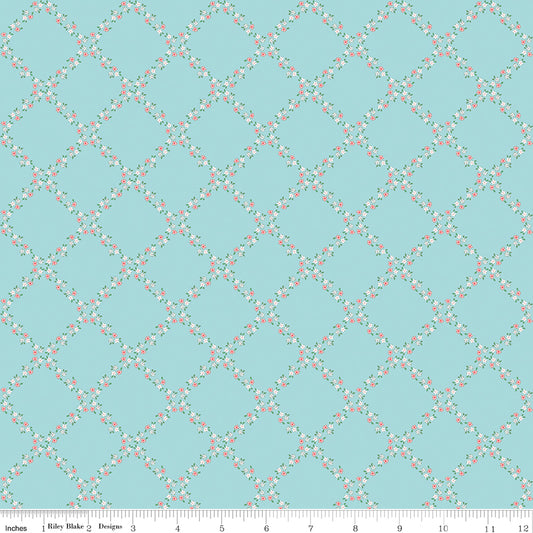 Whimsical Woodland Lattice Aqua by Tasha Noel for Riley Blake Fabrics C17643-AQUA, 1/2 yard increments