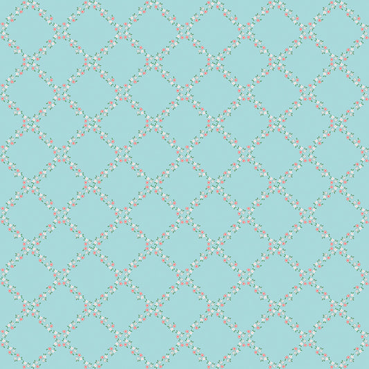Whimsical Woodland Lattice Aqua by Tasha Noel for Riley Blake Fabrics C17643-AQUA, 1/2 yard increments