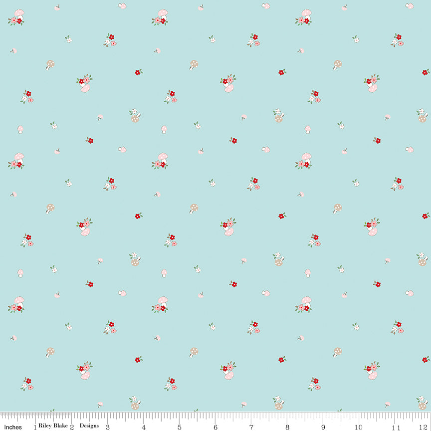 Whimsical Woodland Mushrooms Aqua by Tasha Noel for Riley Blake Fabrics C17644-AQUA, 1/2 yard increments