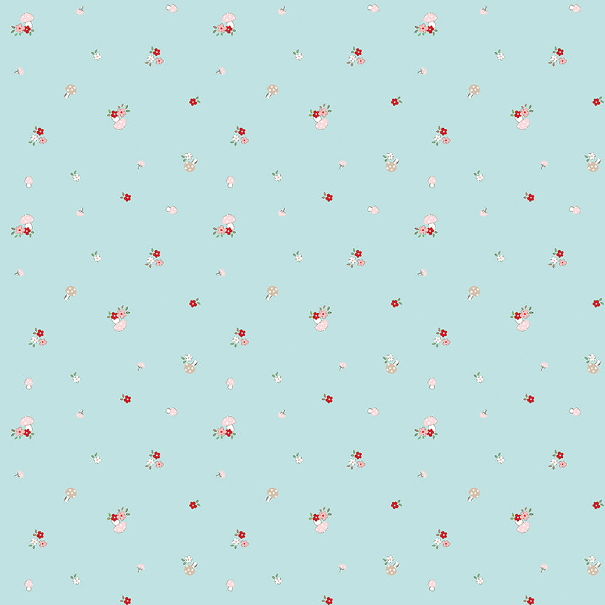 Whimsical Woodland Mushrooms Aqua by Tasha Noel for Riley Blake Fabrics C17644-AQUA, 1/2 yard increments