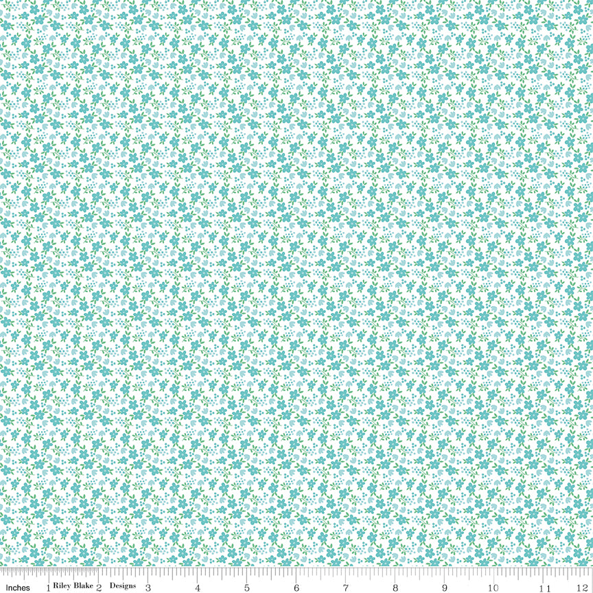 Whimsical Woodland Mini Florals Aqua by Tasha Noel for Riley Blake Fabrics C17645-AQUA, 1/2 yard increments
