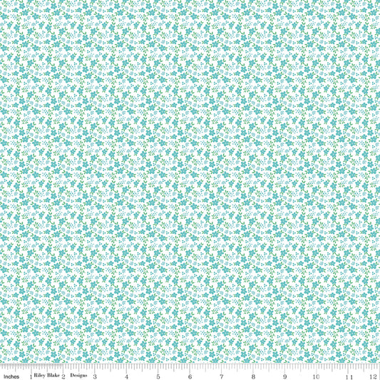 Whimsical Woodland Mini Florals Aqua by Tasha Noel for Riley Blake Fabrics C17645-AQUA, 1/2 yard increments