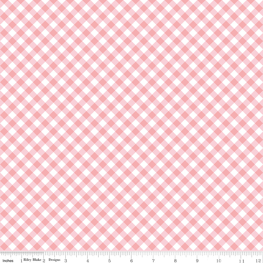 Whimsical Woodland Diagonal Gingham Pink by Tasha Noel for Riley Blake Fabrics C17646-PINK, 1/2 yard increments