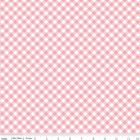 Whimsical Woodland Diagonal Gingham Pink by Tasha Noel for Riley Blake Fabrics C17646-PINK, 1/2 yard increments