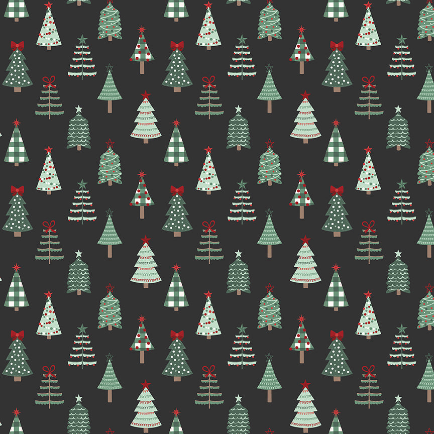 Evergreen Wishes Trees Black by Traci Reed for Riley Blake Fabrics C17811-BLACK, 1/2 yard increments
