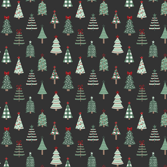 Evergreen Wishes Trees Black by Traci Reed for Riley Blake Fabrics C17811-BLACK, 1/2 yard increments