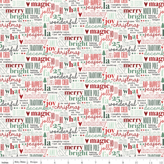Evergreen Wishes Text Cream by Traci Reed for Riley Blake Fabrics C17813-CREAM, 1/2 yard increments