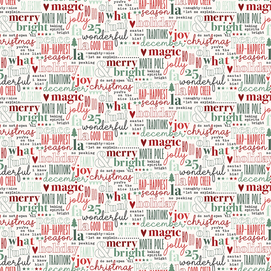 Evergreen Wishes Text Cream by Traci Reed for Riley Blake Fabrics C17813-CREAM, 1/2 yard increments