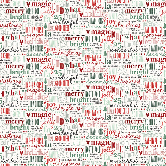 Evergreen Wishes Text Cream by Traci Reed for Riley Blake Fabrics C17813-CREAM, 1/2 yard increments