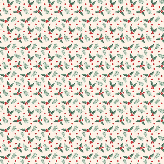 Evergreen Wishes Holly Berries Cream by Traci Reed for Riley Blake Fabrics C17814-CREAM, 1/2 yard increments