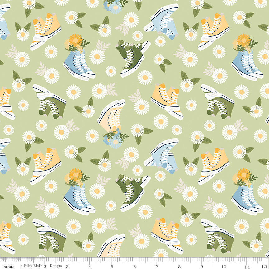 Sunshine & Dandelions Shoes Honeydew by Traci Reed for Riley Blake Fabrics C17921-HONEYDEW, 1/2 yard increments