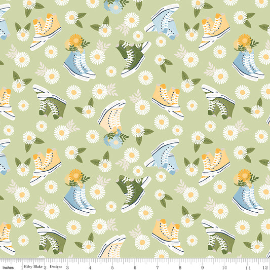 Sunshine & Dandelions Shoes Honeydew by Traci Reed for Riley Blake Fabrics C17921-HONEYDEW, 1/2 yard increments