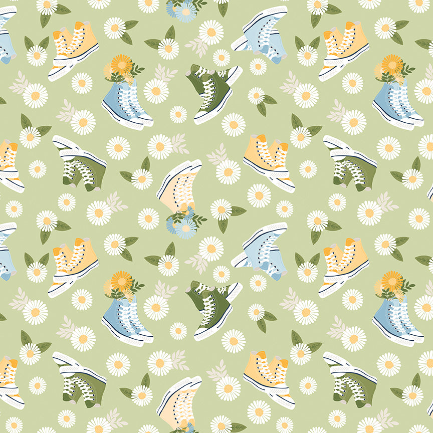 Sunshine & Dandelions Shoes Honeydew by Traci Reed for Riley Blake Fabrics C17921-HONEYDEW, 1/2 yard increments