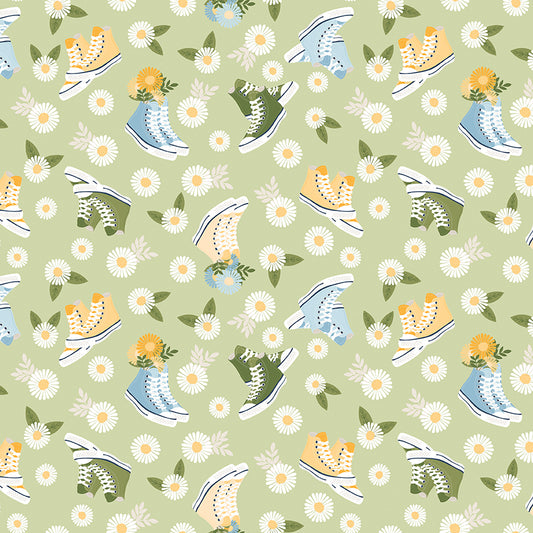 Sunshine & Dandelions Shoes Honeydew by Traci Reed for Riley Blake Fabrics C17921-HONEYDEW, 1/2 yard increments