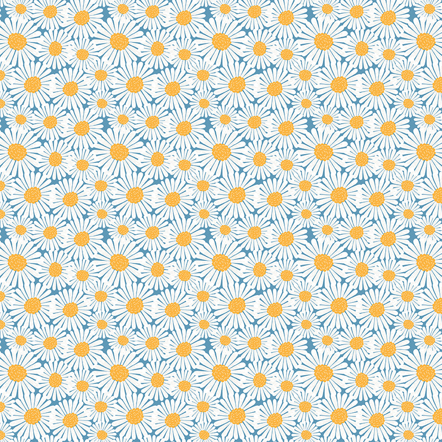 Sunshine & Dandelions Daisies Blue by Traci Reed for Riley Blake Fabrics C17923-BLUE, 1/2 yard increments