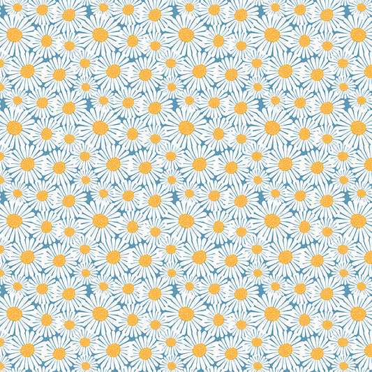 Sunshine & Dandelions Daisies Blue by Traci Reed for Riley Blake Fabrics C17923-BLUE, 1/2 yard increments