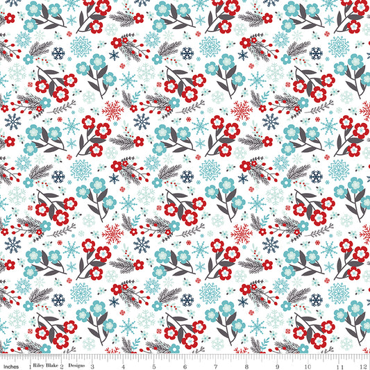 A Perfect Winter Flowers White by Lori Whitlock for Riley Blake Designs, C17991-WHITE, 1/2 yard increments