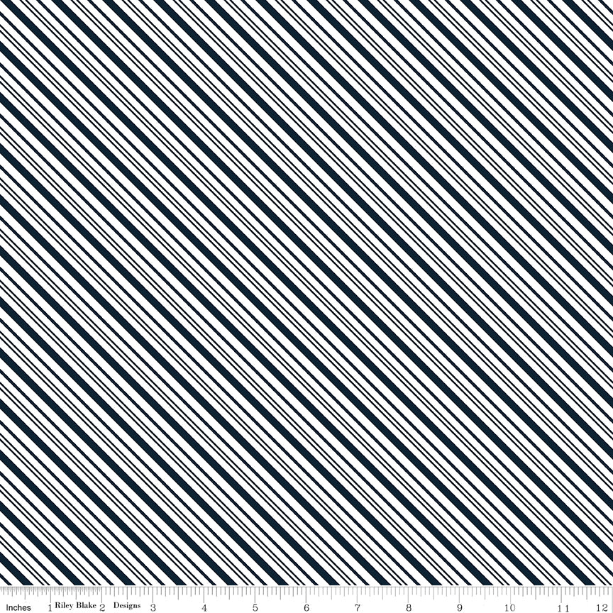 A Perfect Winter Stripes Navy by Lori Whitlock for Riley Blake Designs, C17995-NAVY, 1/2 yard increments