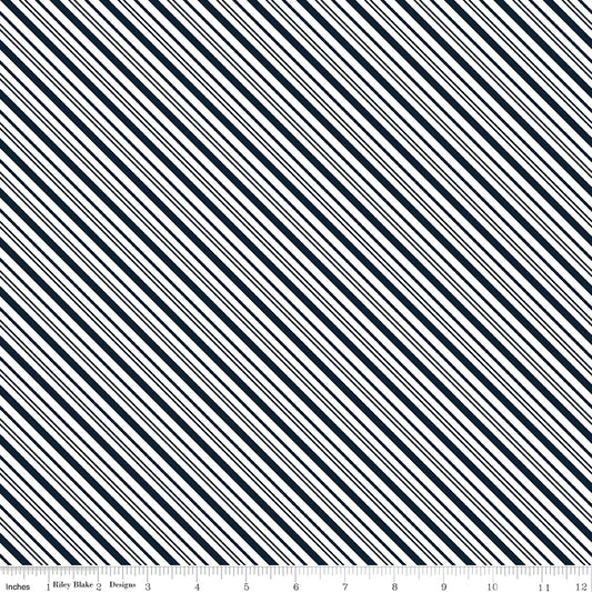 A Perfect Winter Stripes Navy by Lori Whitlock for Riley Blake Designs, C17995-NAVY, 1/2 yard increments