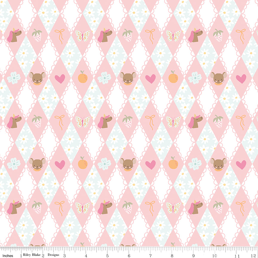 Little Posies Diamonds Pink by Cayla Naylor of Riley Blake Designs C18321-PINK, 1/2 yard increments