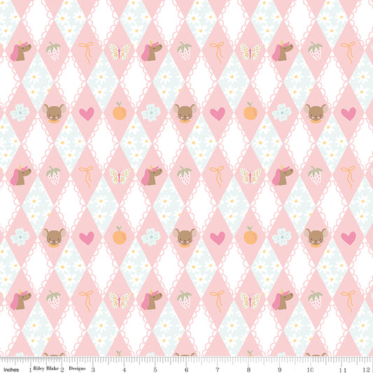 Little Posies Diamonds Pink by Cayla Naylor of Riley Blake Designs C18321-PINK, 1/2 yard increments