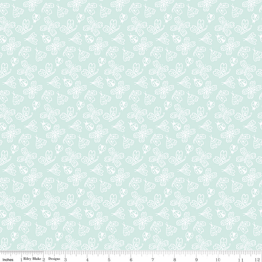 Little Posies Butterflies Aqua by Cayla Naylor of Riley Blake Designs C18323-AQUA, 1/2 yard increments