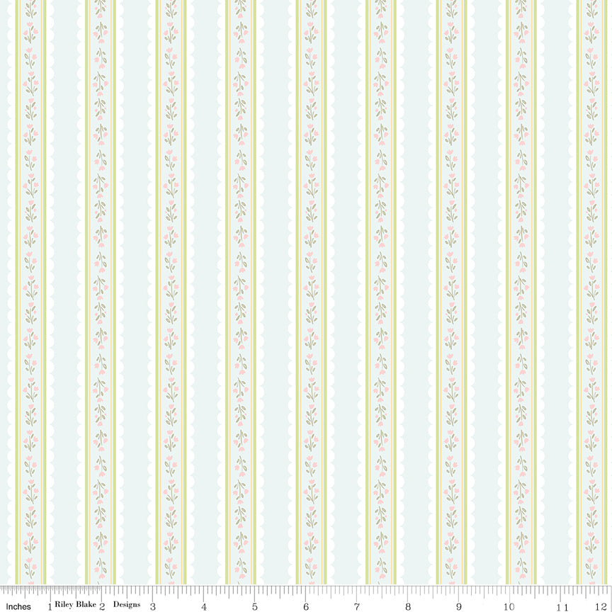 Little Posies Stripes Powder by Cayla Naylor of Riley Blake Designs C18324-POWDER, 1/2 yard increments