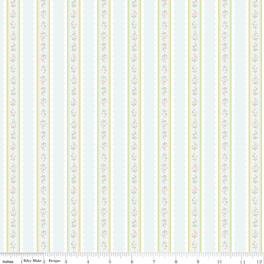 Little Posies Stripes Powder by Cayla Naylor of Riley Blake Designs C18324-POWDER, 1/2 yard increments
