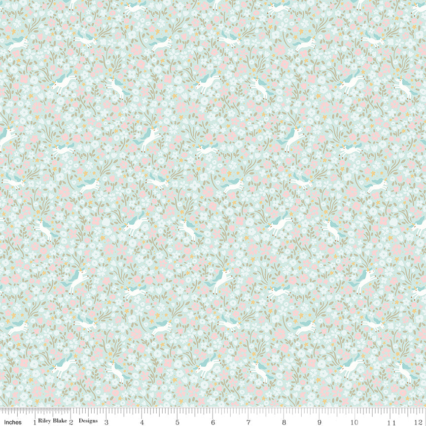 Little Posies Unicorns Aqua by Cayla Naylor of Riley Blake Designs C18325-AQUA, 1/2 yard increments