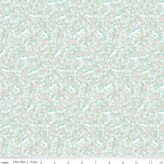 Little Posies Unicorns Aqua by Cayla Naylor of Riley Blake Designs C18325-AQUA, 1/2 yard increments