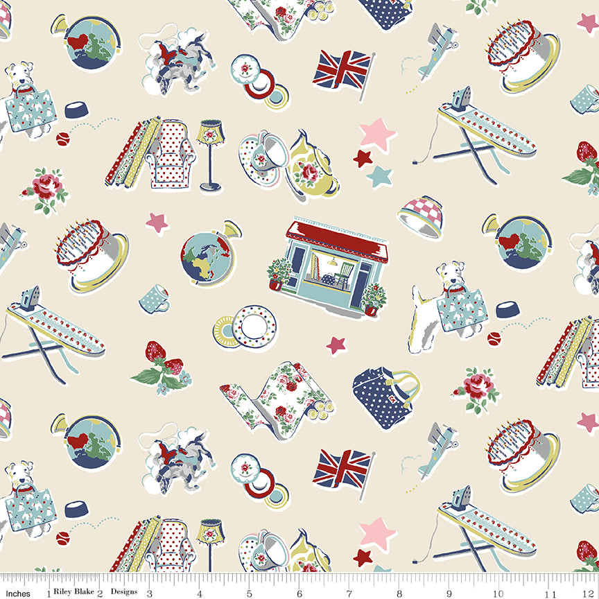 Cath Kidston Signature Collection by Cath Kidston of Riley Blake Designs C18371-CREAM, 1/2 yard increments