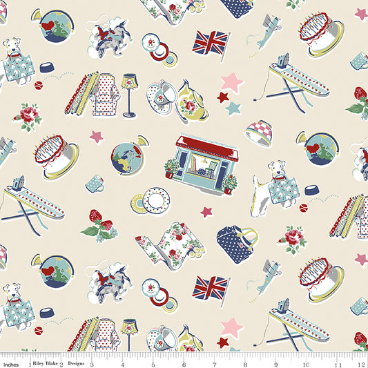 Cath Kidston Signature Collection Icons Cream by Cath Kidston of Riley Blake Designs C18371-CREAM, 1/2 yard increments