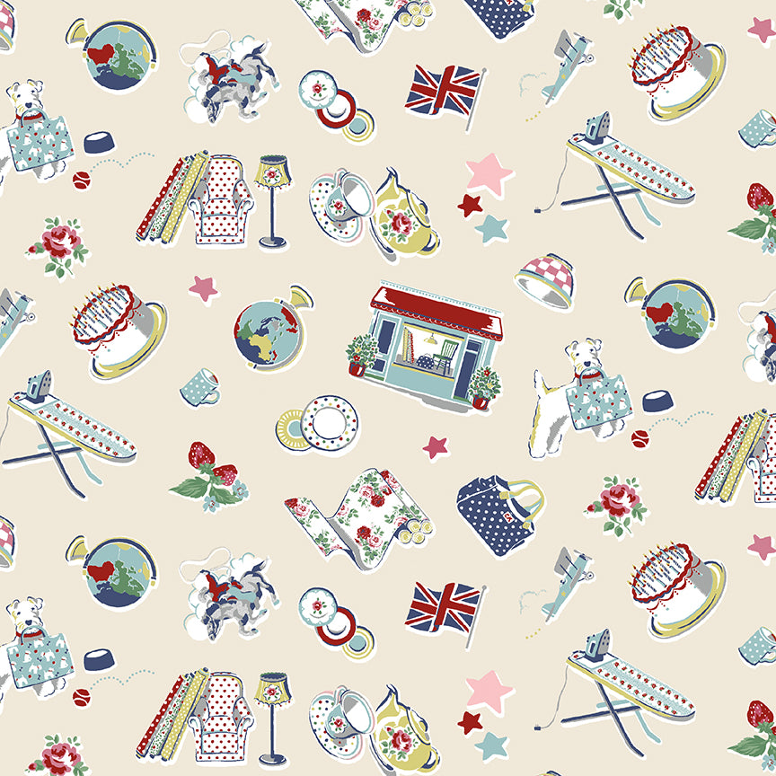 Cath Kidston Signature Collection by Cath Kidston of Riley Blake Designs C18371-CREAM, 1/2 yard increments