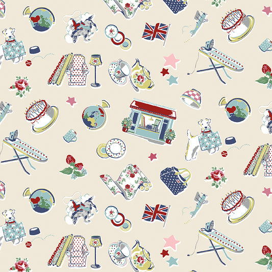 Cath Kidston Signature Collection Icons Cream by Cath Kidston of Riley Blake Designs C18371-CREAM, 1/2 yard increments