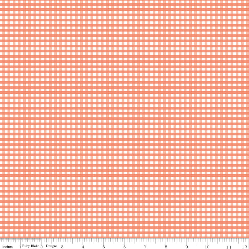 Riley Blake Fabric - 1/8" Gingham Salmon C440-SALMON, 1/2 yard increments
