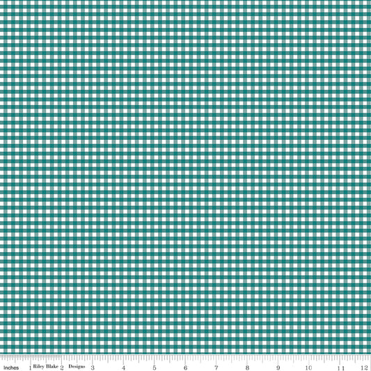 Riley Blake Fabric - 1/8" Gingham Teal C440-TEAL, 1/2 yard increments