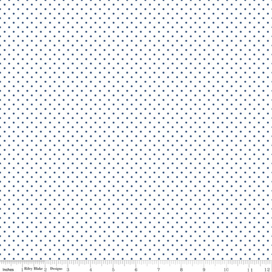 Swiss Dot on White Denim by Riley Blake Designs, C660-DENIM, 1/2 yard increments