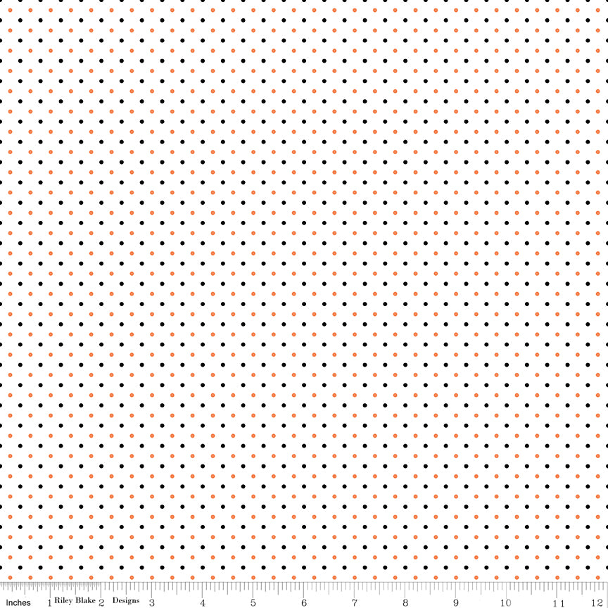 Swiss Dot Halloween On White Fabric by Riley Blake Designs, C660-HALLOWEEN, 1/2 yard increments
