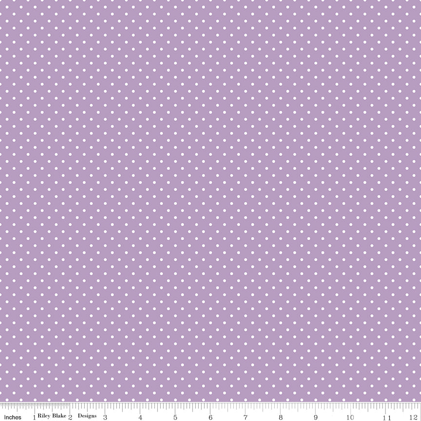Swiss Dot White on Lavender Fabric by Riley Blake Designs, C670-LAVENDER, 1/2 yard increments