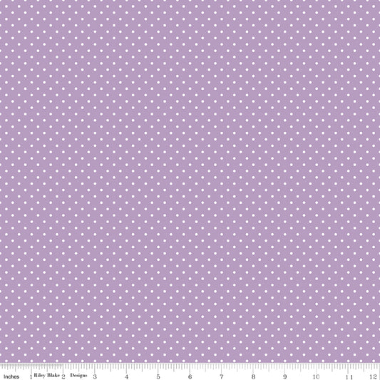 Swiss Dot White on Lavender Fabric by Riley Blake Designs, C670-LAVENDER, 1/2 yard increments