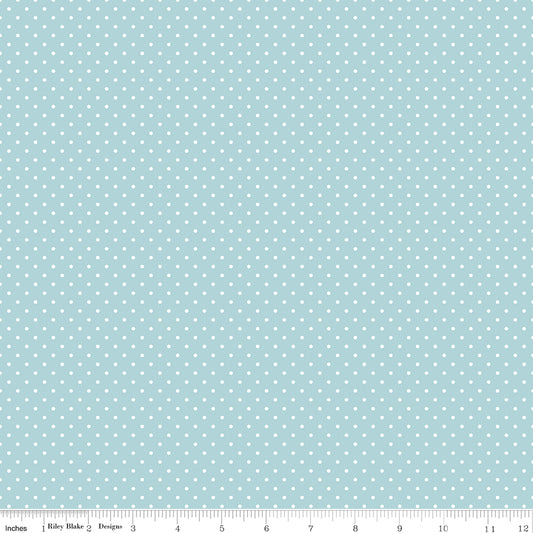 Swiss Dot White On Aqua Fabric by Riley Blake Designs, C670-20 AQUA, 1/2 yard increments