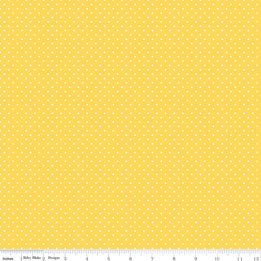 Swiss Dot White On Yellow Fabric by Riley Blake Designs, C670-50 YELLOW, 1/2 yard increments