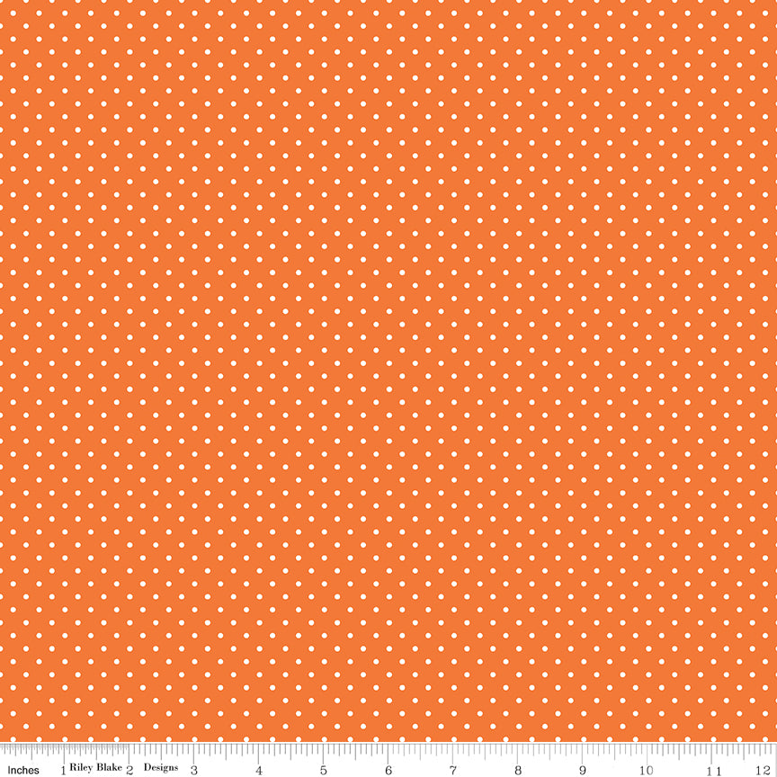 Swiss Dot White on Orange Fabric by Riley Blake Designs, C670-60 ORANGE, 1/2 yard increments