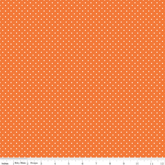 Swiss Dot White on Orange Fabric by Riley Blake Designs, C670-60 ORANGE, 1/2 yard increments
