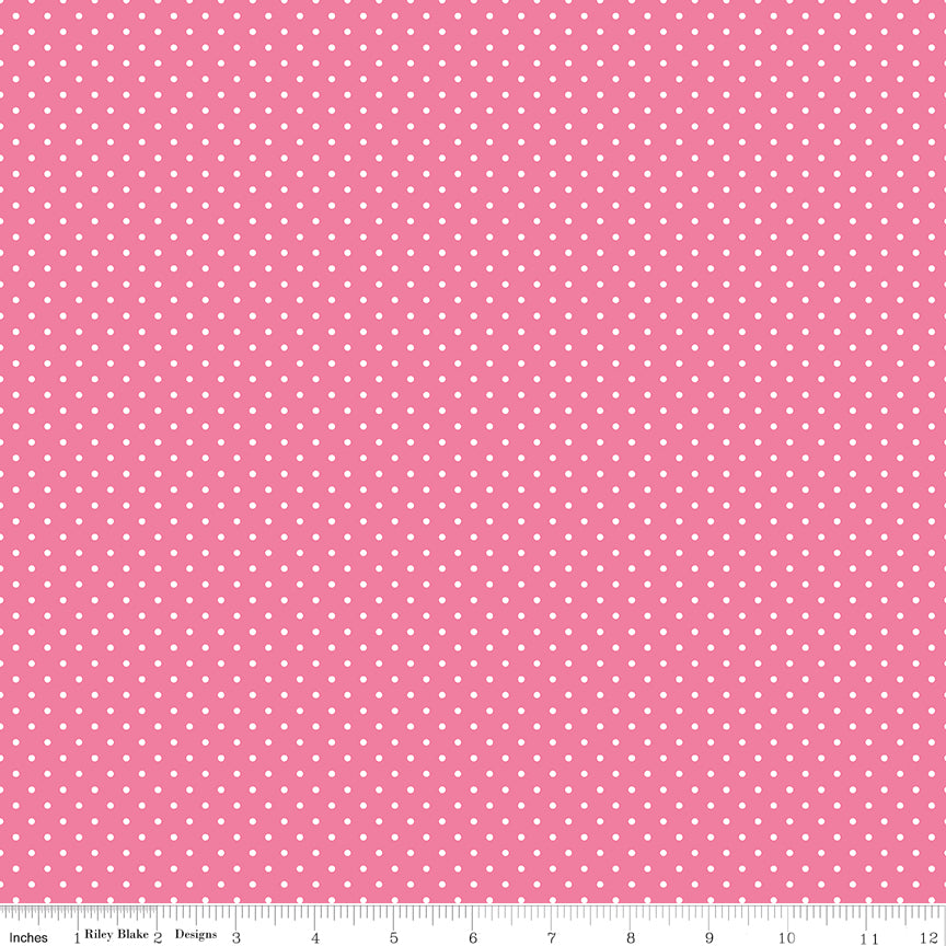 Swiss Dot White On Hot Pink Fabric by Riley Blake Designs, C670-70 HOTPINK, 1/2 yard increments